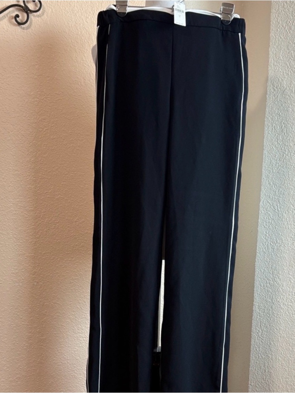 Anthropologie Black Wide-Leg Pants with White Side Piping